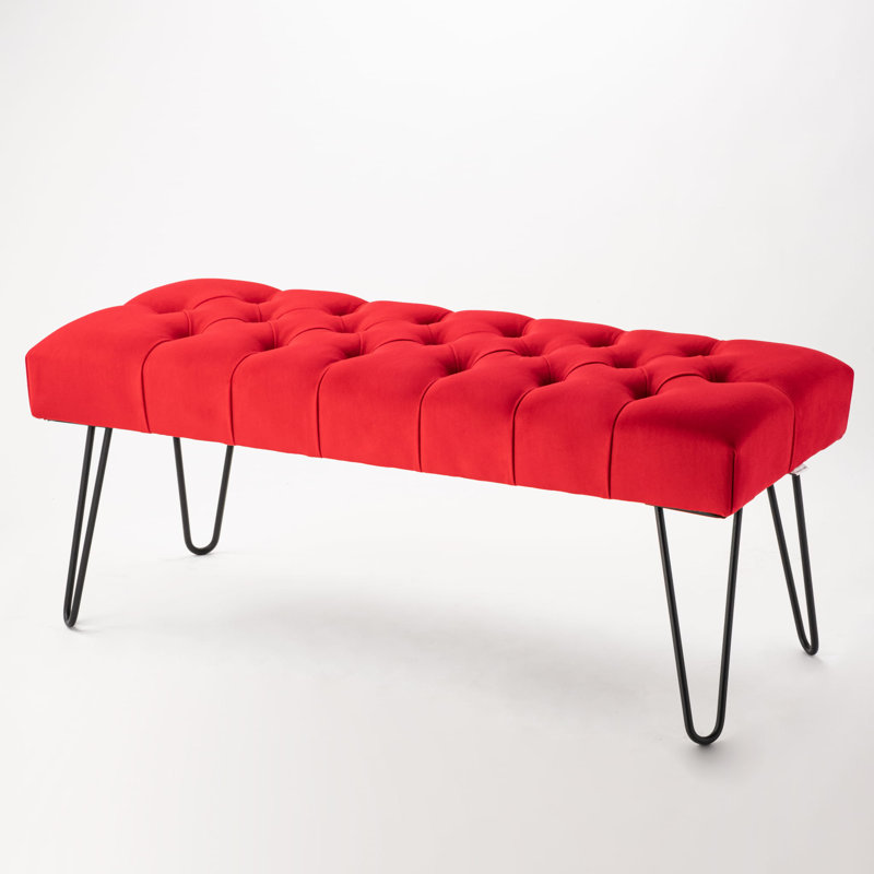 Velvet Upholstered Bench, H40 x W45 x D35cm, Red
