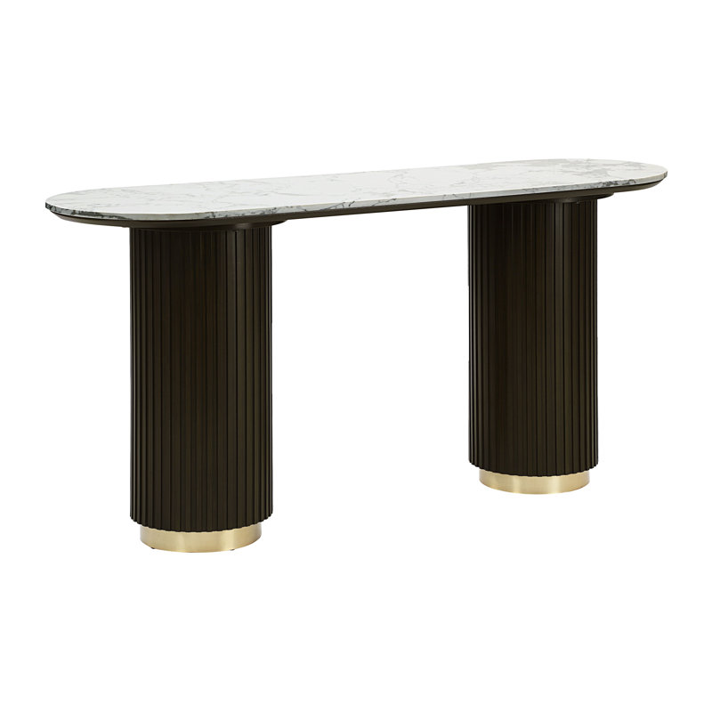 Table de canapé, plateau en marbre naturel blanc et finition espreeso