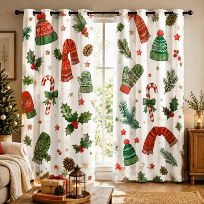 Ensemble de 2 rideaux à motif de Noël et d'hiver, décoration festive sur le thème des fêtes, imprimé paysage chaleureux, œillets, occultants pour le salon, la chambre d'enfant ou la chambre d'enfant.