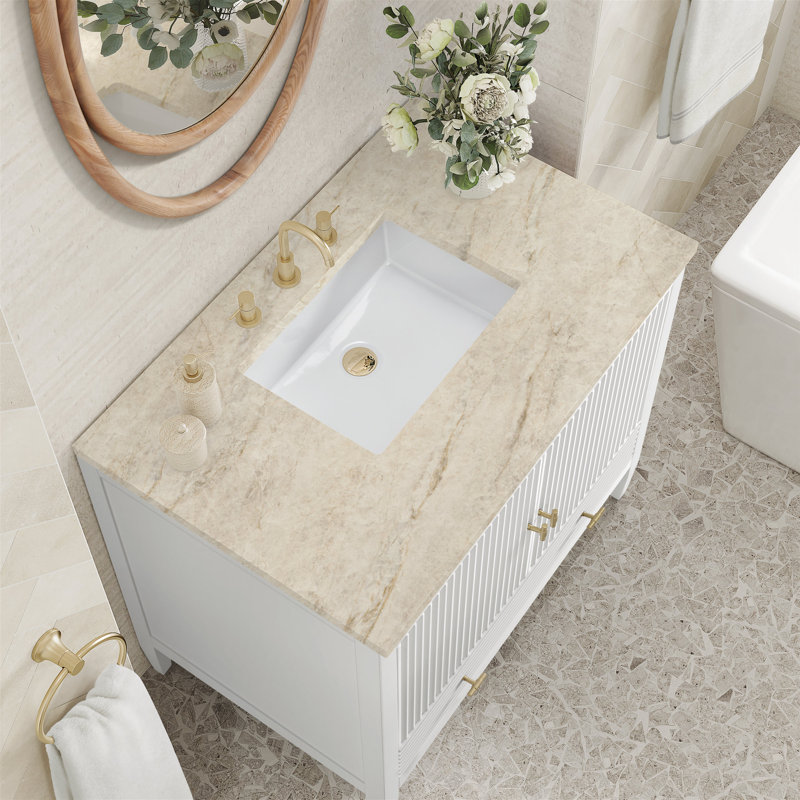 Myrrin 36'' W Single Vanity, Bright White, Tajnar Eclos, 8" Widespread