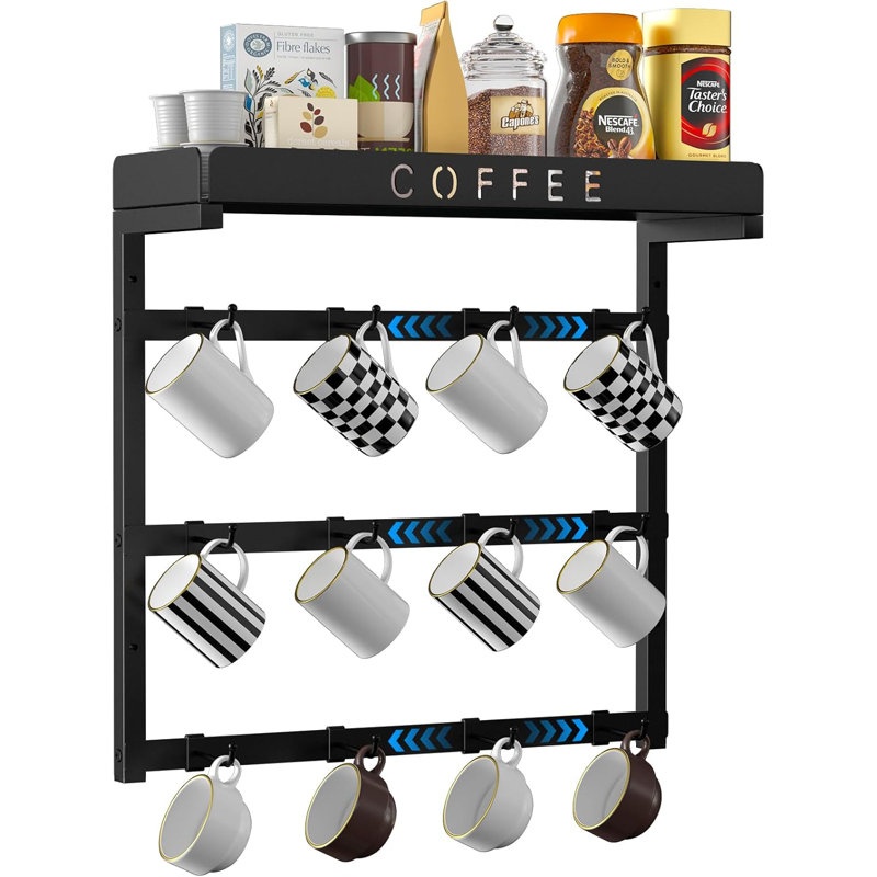 Coffee Mug Holder Wall Mounted with 12 Movable Hooks