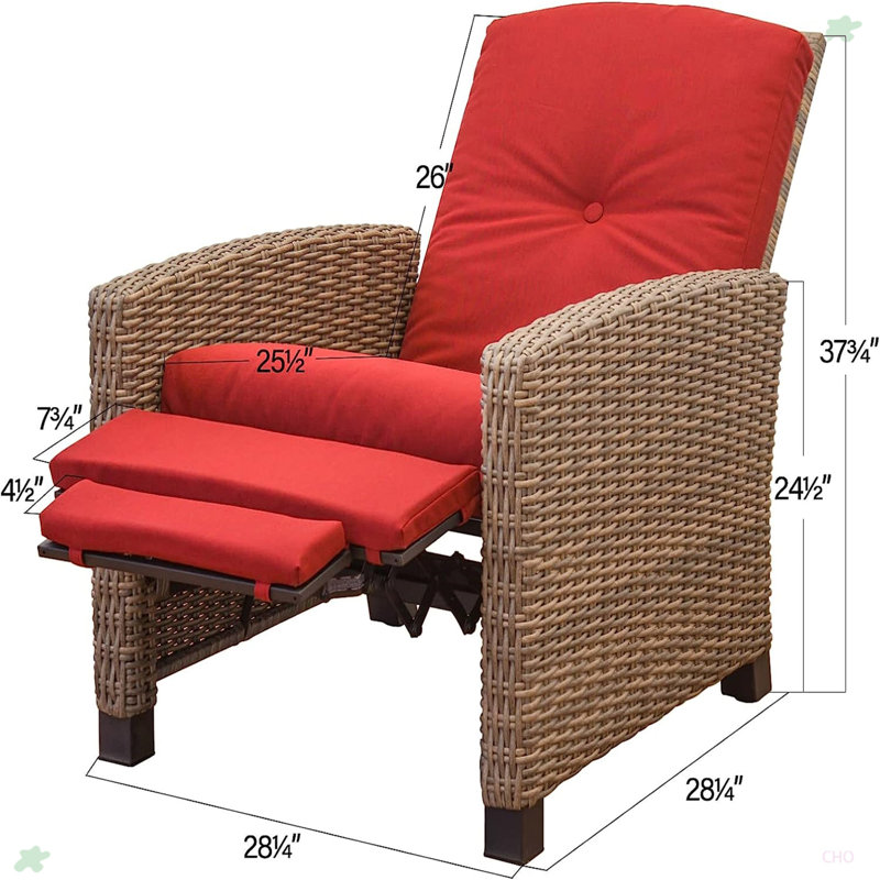 Indoor & Outdoor Recliner, All-Weather Wicker Reclining Patio Chair, Red