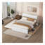 Cadre de lit double moderne avec lit gigogne simple et 2 tiroirs blanc brillant avec couleur chêne clair