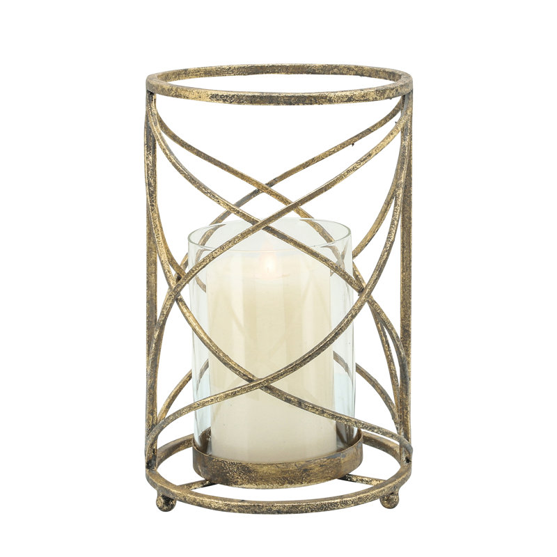 Ouragan géométrique en métal avec insert en verre, H 10 po x l 6 po x P 6 po, Or