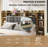 Floating Queen Bed Frame with LED Light and Bookcase Storage Headboard Queen Size Upholstered