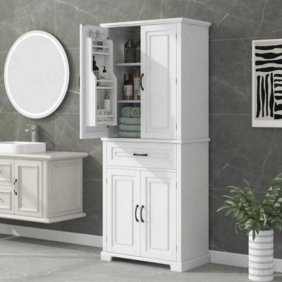 Bathroom Storage Cabinet With Doors And Drawer, Multiple Storage Space, Adjustable Shelf, White