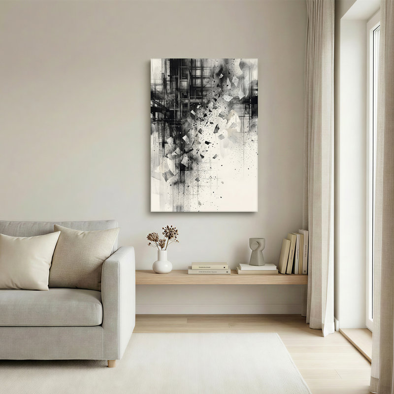 Toile abstraite noire et blanche, H 36 po x l 24 po
