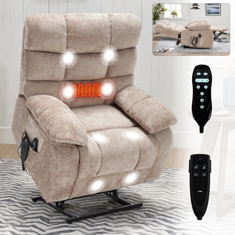 Lift Recliner Chair Heat Massage Dual Motor Infinite Position Up to 350 LBS Large Electric Power Lift Recliners with Power-Remote, Medium-firm and Heavy duty