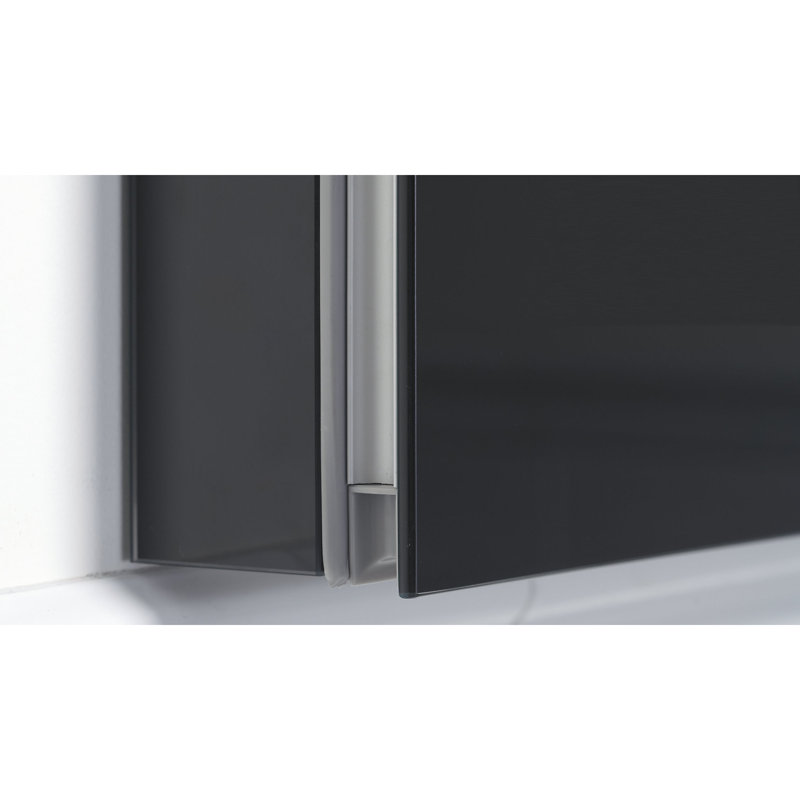 M Series Recessed Framed Medicine Cabinet With 3-Adjustable Shelves And Lighting And Electrical Outlet, Right, Silver