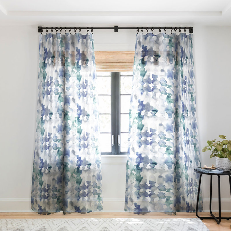 Jacqueline Maldonado Dye Ovals Blue Green 1pc Sheer Window Curtain Panel, 50" x 96", Blue