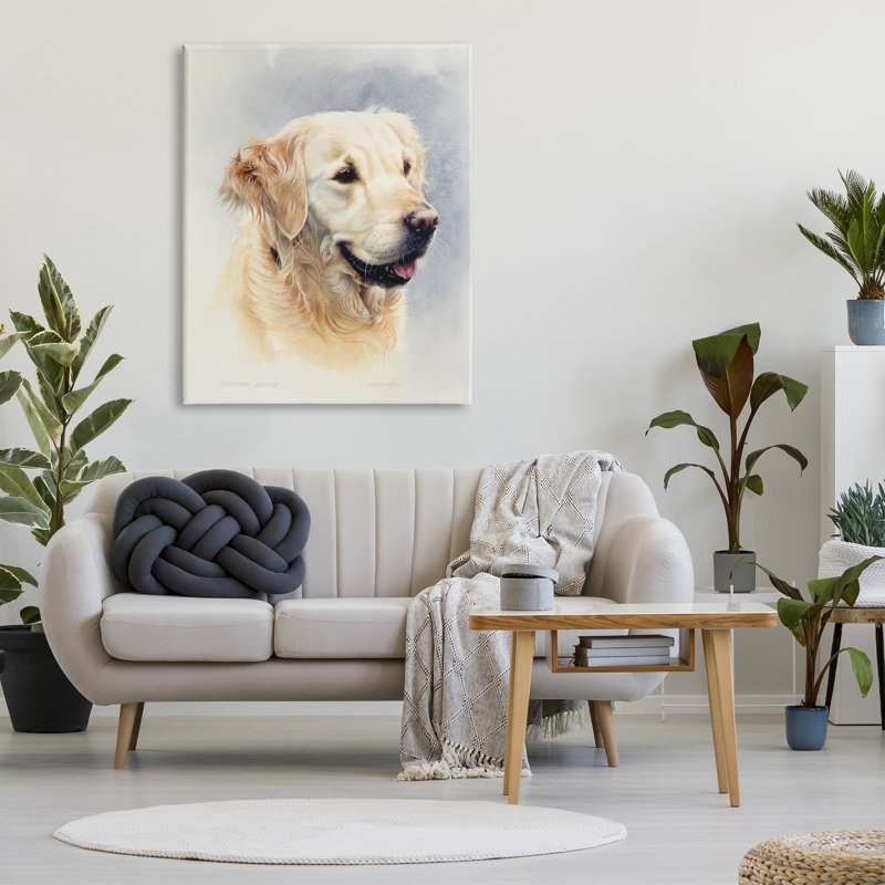 Golden Retriever, portrait souriant sur toile, H 48 po x l 36 po x P 1,5 po