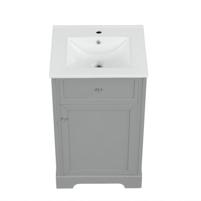 Meuble-lavabo de 20 po avec lavabo, armoire de salle de bain avec porte à fermeture douce, support de rangement et tablette réglable