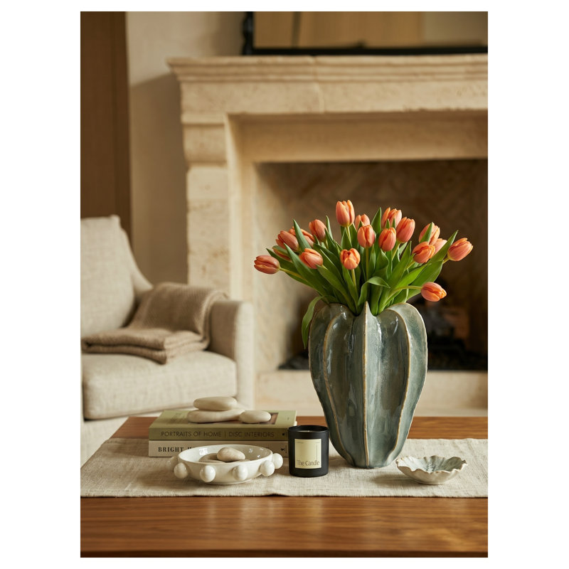 Vase cactus en céramique vert sauge - urne sculpturale 12,8 po avec glaçure réactive
