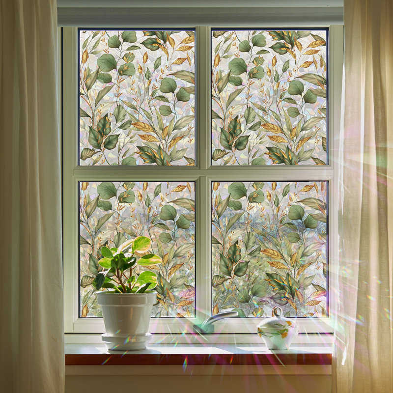 Plantes et fleurs Autocollant pour fenêtre d'intimité, 34.65" H x 78.74" W
