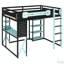 Lit mezzanine double en bois avec bureau intégré, tablettes, prises de courant, ports USB / Type-C et éclairage RVB-1541055460