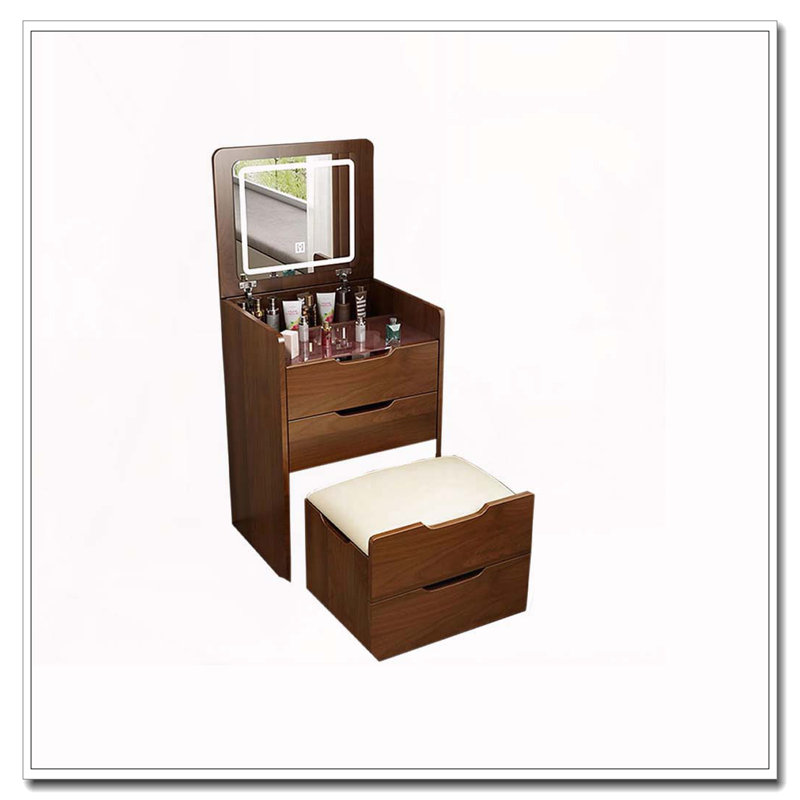 Ensemble de meuble-lavabo 3 en 1 avec miroir et plateau de maquillage, Noyer