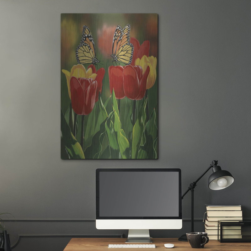 «Monarchs And Tulips» par William Vanderdasson, H 36 po x l 24 po