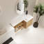 Meuble-lavabo flottant en L avec lavabo en résine, finition chêne clair-1428871651