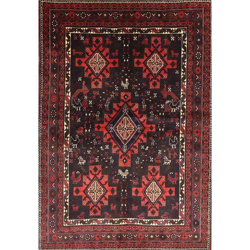 Tapis à motif oriental rouge / noir, Rectangle 7 pi x 10 pi