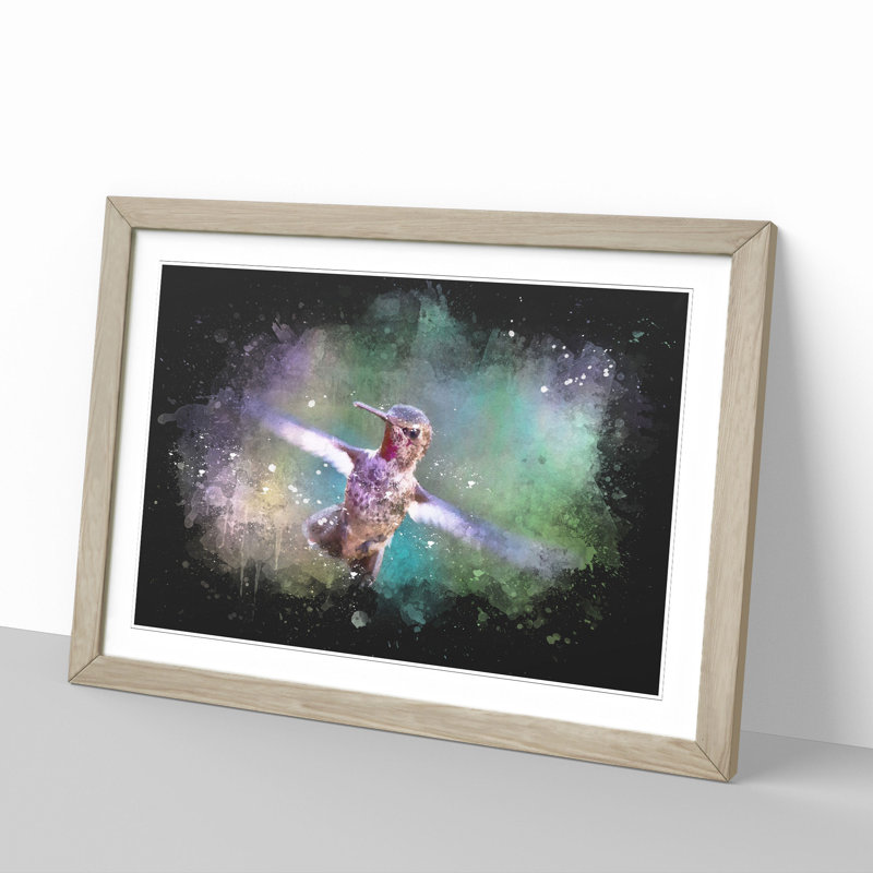 Hummingbird Vol.2 - Picture Frame Painting, 27cm H x 36cm W x 2cm D, Oak