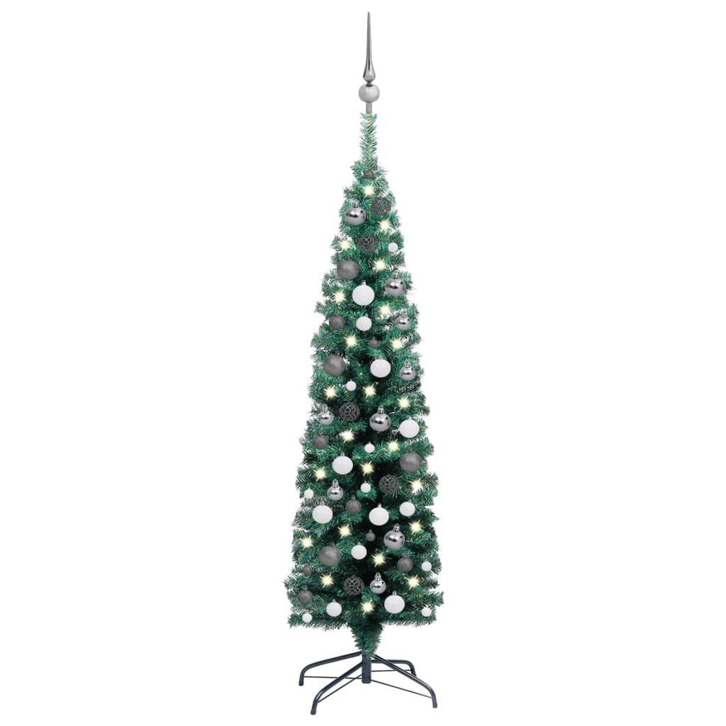 The Holiday Aisle® Slim Artificial Pre-lit Christmas Tree with Ball Set ...