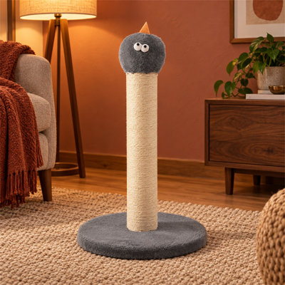 22" Cat Scratching Post, Sisal Cat Scratcher with Interactive Hanging Toy, Cute Monster Scratch Pole for Indoor Cats, Grey Cat Scratch Post for Kittens & Large Cats