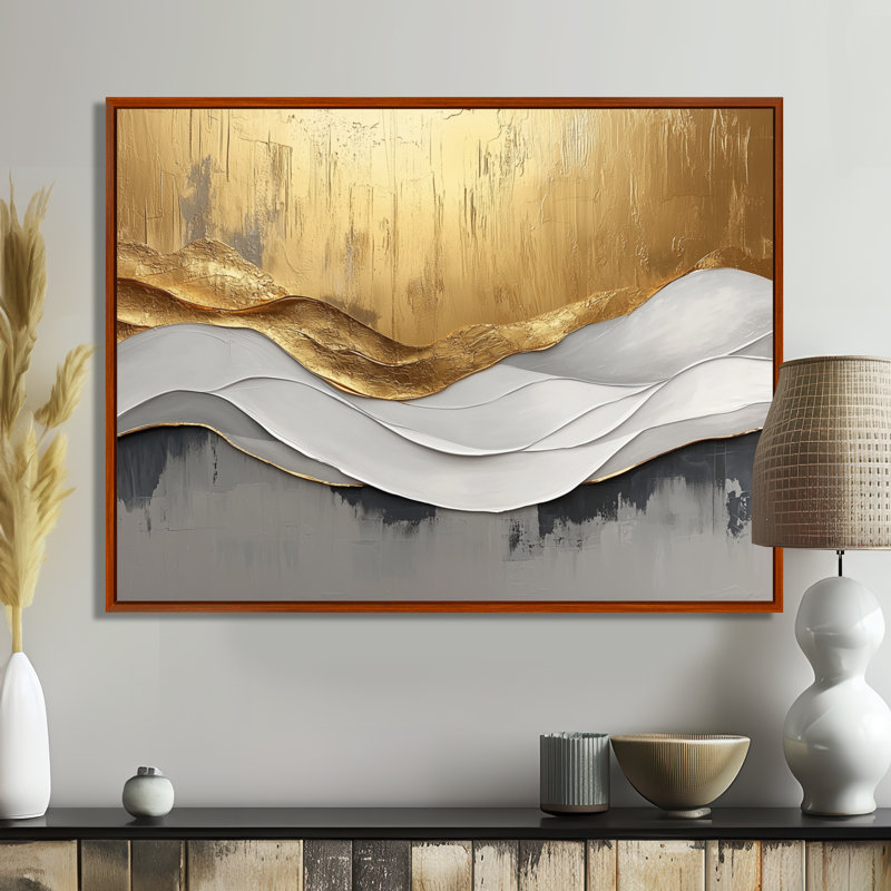 Oplis V - Abstract Large Wall Art, H 30 po x l 40 po, Brun, Cadre flottant