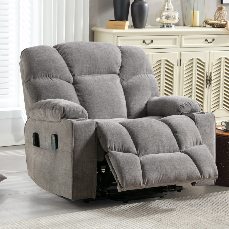 42.9'' Wide Oversize Power Lift Assist Reclining Heated Massage Chair with Cupholders, Side Pocket & USB Port, Gray
