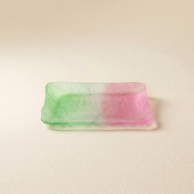 Modern Frosted Glass Decorative Tray with Watercolor Gradient Finish, Organic Edge Catchall for Vanity and Coffee Table