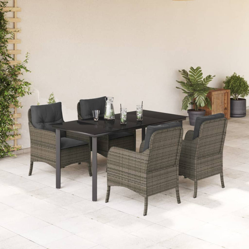 Ensemble repas avec coussins en rotin Vidaxl, Gris foncé / Gris, H 29,1 po x l 63 po x P 31,5 po, 6