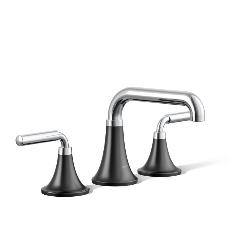 Tone Widespread Bathroom Sink Faucet, Three-Hole Bathroom Faucet with Clicker Drain, 1.2 GPM, Silver/Black
