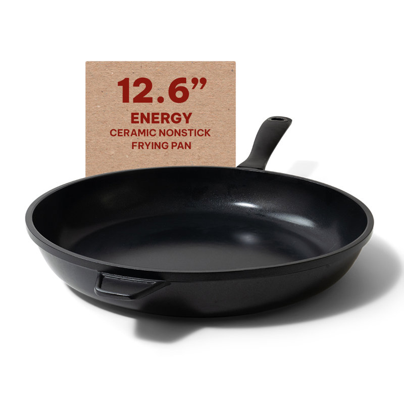 Alva 12.6" Black Aluminum Nonstick Frying Pan with Ceramic Coating