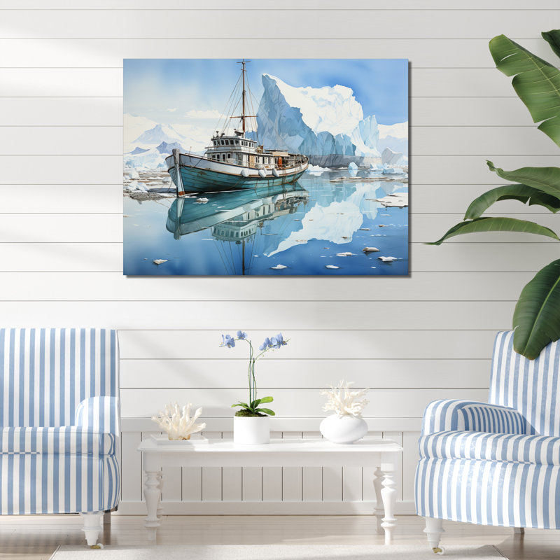 Iceberg sarcelle blanc solitude immaculée, H 30 po x l 40 po x P 1,5 po, Toile tendue