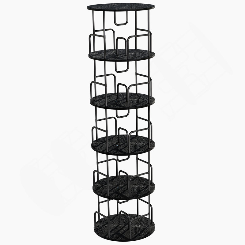 Tour de bibliothèque rotative à 5 niveaux avec fonction de rotation à 360 °, rangement vertical compact pour les livres et la décoration.