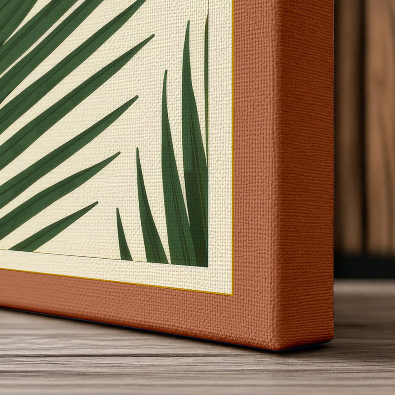 Single Palm Frond Botanical - Wrapped Canvas, 30x20 - 76.2 x 50.8 cm, Terracotta Border