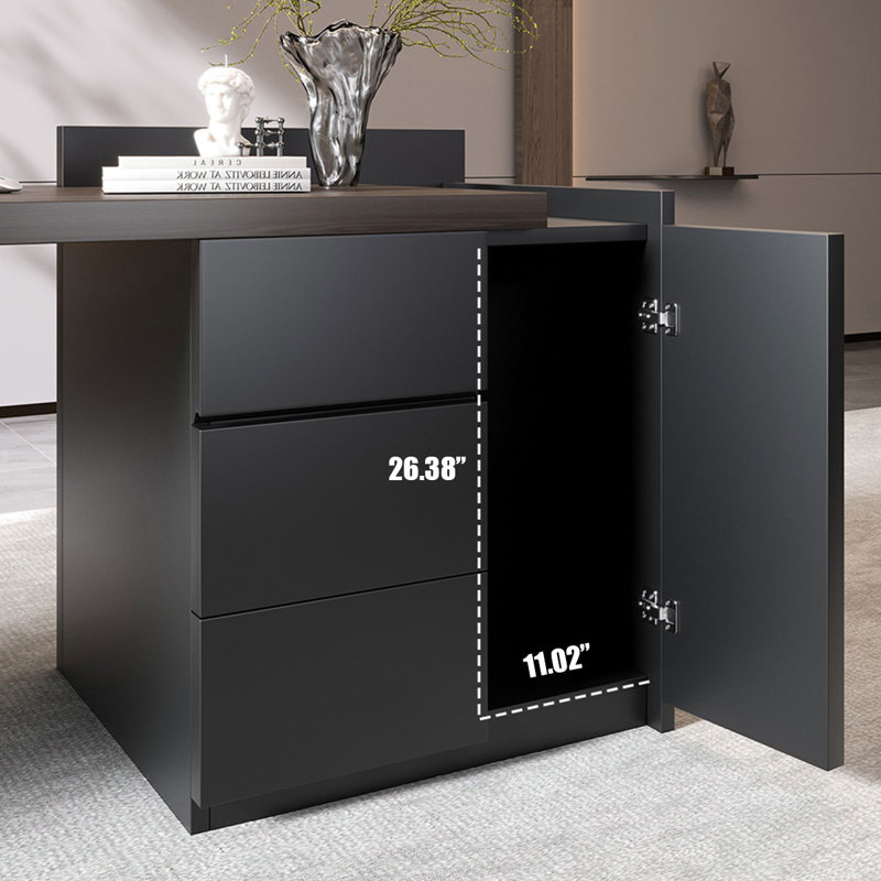 Bureau rectangulaire brun en bois massif avec 3 tiroirs, H 29,53 po x l 86,61 po x P 31,5 po, Brun