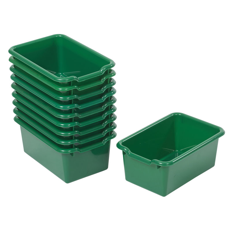 ECR4Kids Scoop Front Plastic Storage Bins, Multipurpose Organization, 10-Piece, Green
