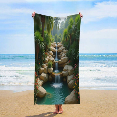 Serviette de plage surdimensionnée en microfibre Tropical Oasis, serviettes de piscine à séchage rapide sans sable, drap de bain léger et absorbant pour les vacances, 36 po x 72 po, et un sac en toile de style chinois gratuit est inclus