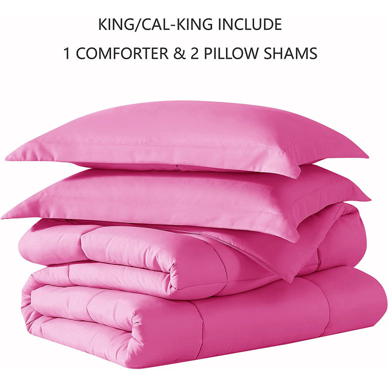 Box Stitch Comforter, Pink, King Comforter + 2 King Shams