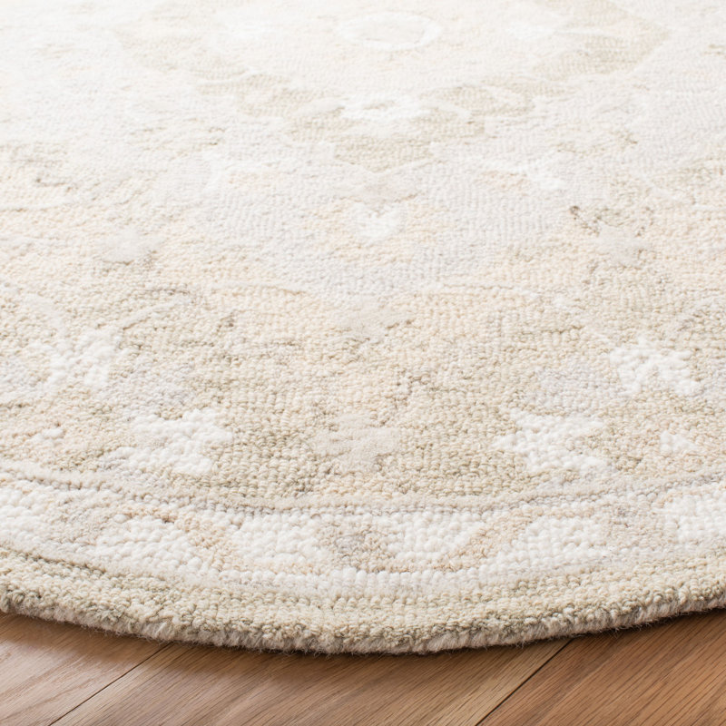 Megee Oriental Handmade Tufted Wool Beige Area Rug, Round 5'