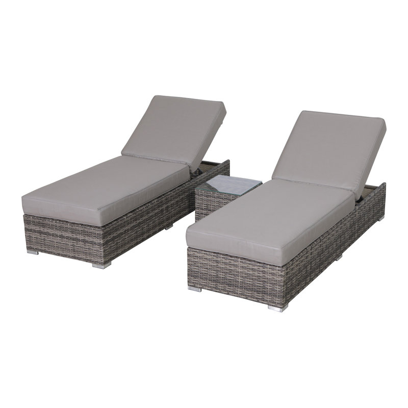 Beaminster Fully Assembled Outdoor Wicker Chaise Lounge Set with Table, Mixed Gray