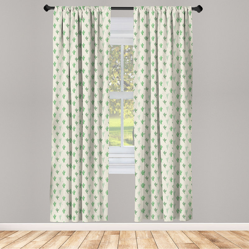 Cactus Floral Semi-Sheer Rod Pocket Curtain Panels, 28" x 95"