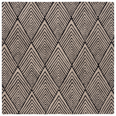 Rossville Geometric Handmade Tufted Wool Charcoal/Ivory Area Rug