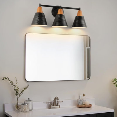 Industrial Wall Sconce 3-Light Black Vanity Light Fixture With Hammered Metal Shade For Bathroom Bedroom Living Room Kitchen
