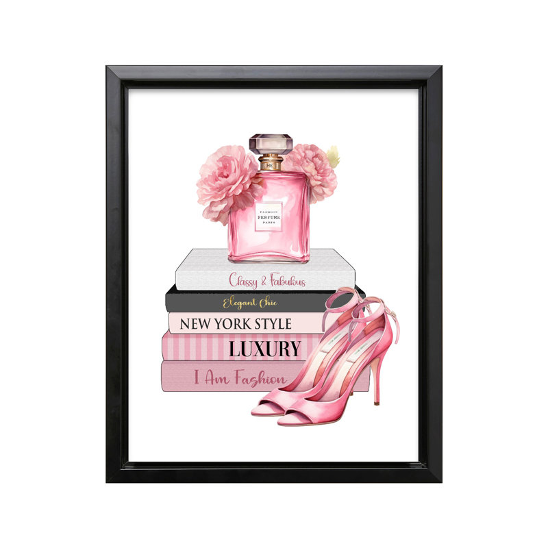 Parfum rose et talons, Black Framed, Canvas, 16"H x 20"W