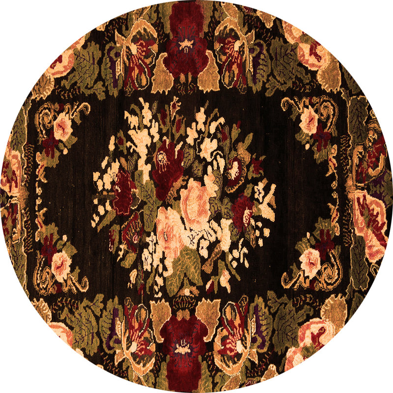 Tapis orange / brun en chenille / polyester tissé à la machine Nari, Carré 4 pi