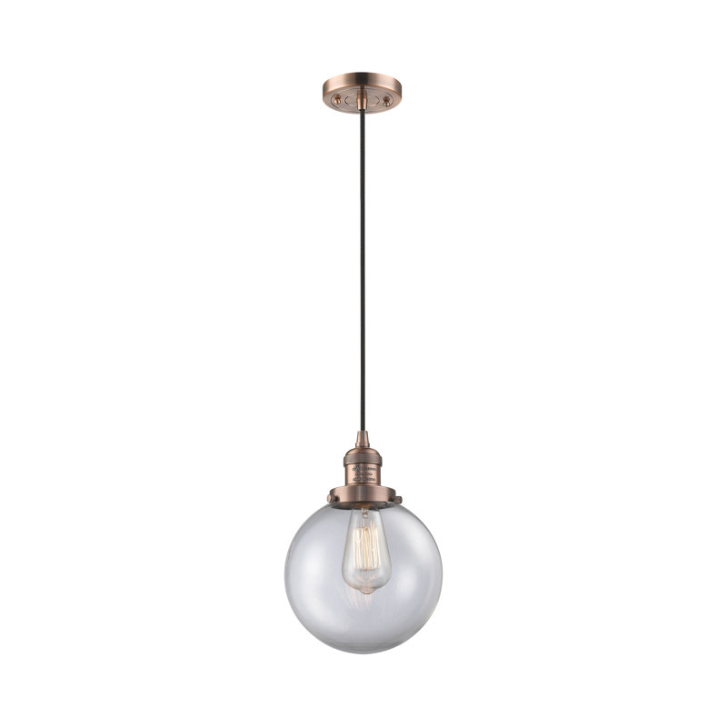 Clementina 1 - Light Single Pendant, Clear, No Bulb Included, Antique Copper