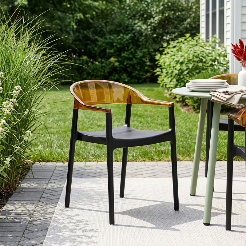 Stella Stacking Patio Dining Armchair, Black/Transparent Amber