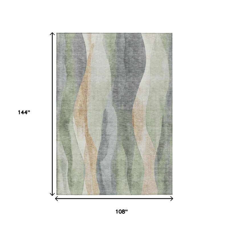 Tapis extérieur lavable abstrait vert et gris artichaut 9 pi x 12 pi