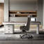 Bureau rectangulaire à 6 tiroirs en bois manufacturé brun noisette + blanc beige-243290612-243290613